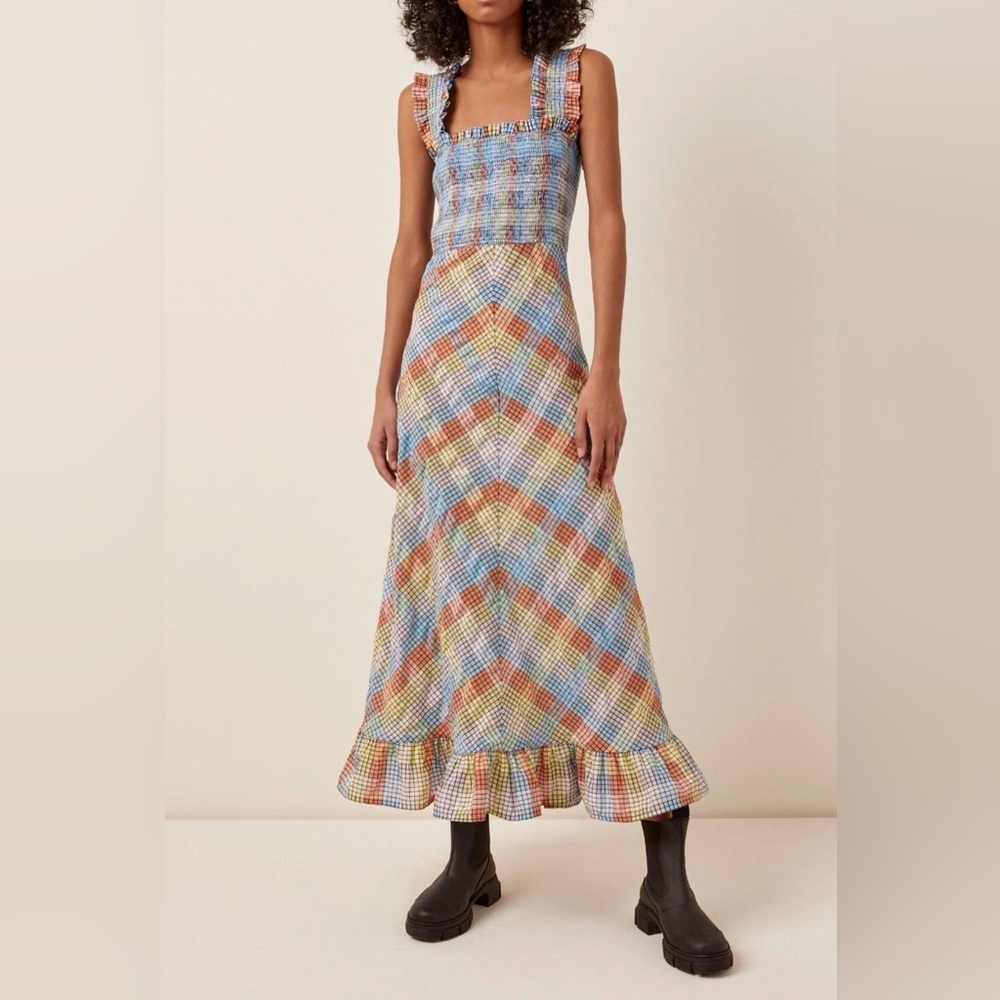 Ganni Multicolor Plaid Dress